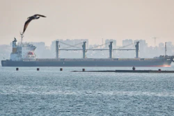 The ship Navi-Star carrying a load of corn starts its way from the port in Odesa, Ukraine, Friday, Aug. 5, 2022. Ukraine is a major global grain supplier but the war had blocked most exports, so the July 22 deal aimed to ease food security around the globe. World food prices have been soaring in a crisis blamed on the war, supply chain problems and COVID-19.