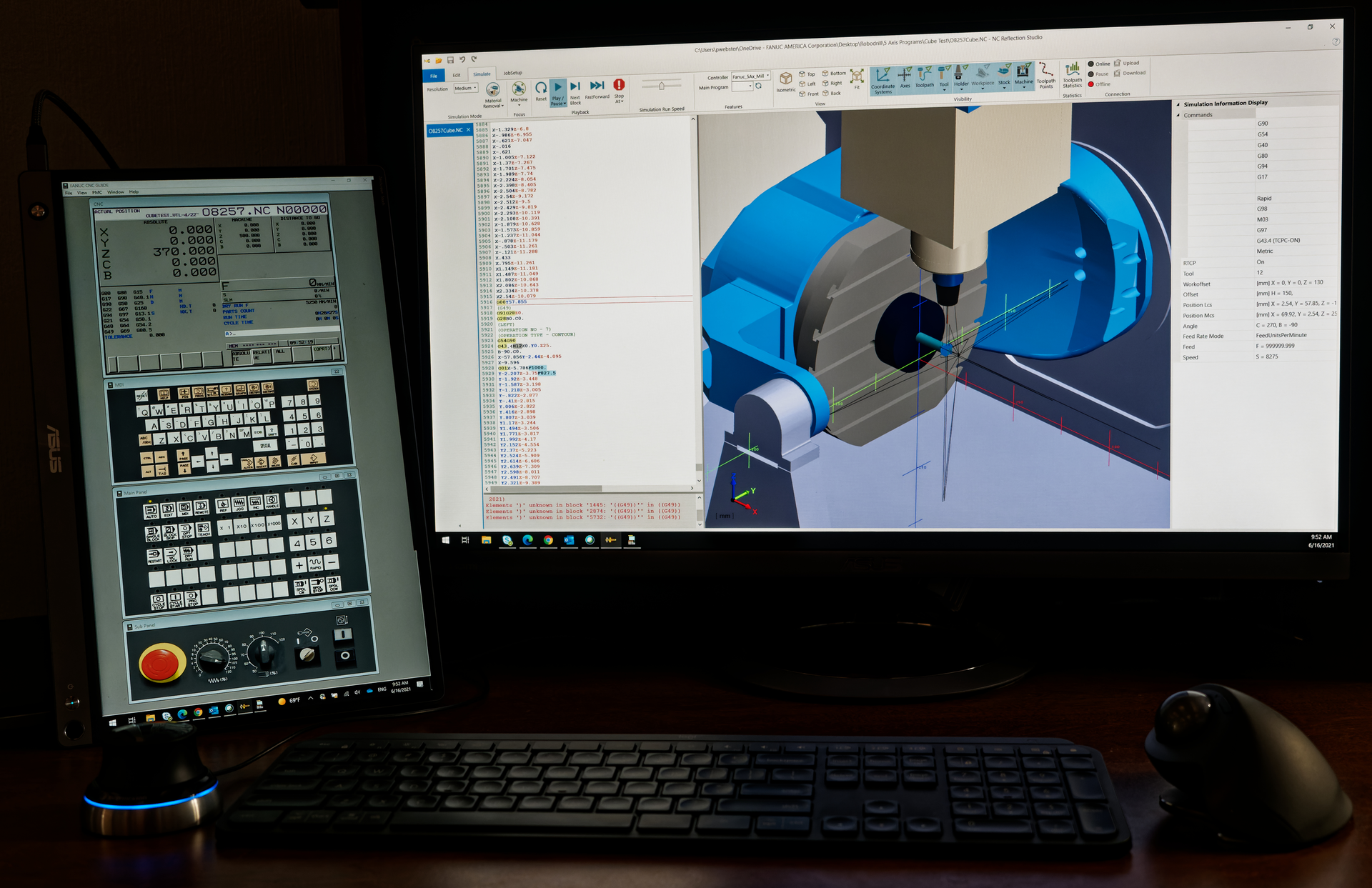 NC Reflection Studio uses machine models from the machine tool builder or select CAM systems with a virtualized FANUC CNC creating a digital twin to provide powerful G-code and cutting simulation, in addition to backplotting, program editing as well as full-featured job setup.