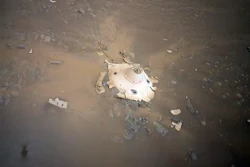 All spacecraft that land on Mars eject equipment – like this protective shell – on their way to the Martian surface.
