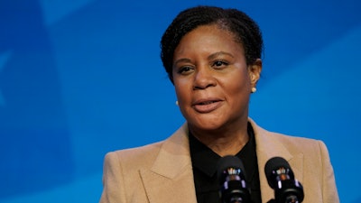 Alondra Nelson speaks during an event at The Queen theater, Jan. 16, 2021, in Wilmington, Del.