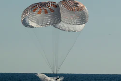 In this photo provided by NASA, the SpaceX Crew Dragon Freedom capsule splashes down in the Atlantic Ocean off Florida in a return trip from the International Space Station on Friday, Oct. 14, 2022.