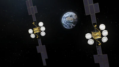 Artist rendering of the HOTBIRD 13F and 13G twins in orbit.