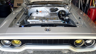 Kevin Erickson's electrified 1972 Plymouth Satellite is seen at his Commerce City, Colo., home on Sept. 20, 2022.