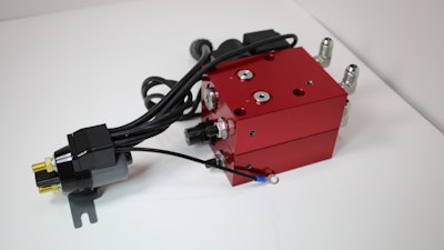 With the submerged HPU, the distributor can purchase a single SKU item to hold in inventory and then the needed manifolds, like this Double-Single manifold from KTI Hydraulics.