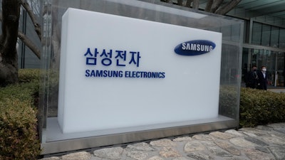 The logo of the Samsung Electronics Co. is seen at its office in Seoul, South Korea, Tuesday, Jan. 31, 2023.