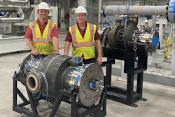 SwRI’s John Klaerner, lead turbine engineer, and Dr. Jeff Moore, the principal investigator of the STEP Demo project, with the recently assembled sCO2 turbine for the 10 MWe demonstration plant under construction at SwRI.