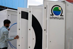 A technician conducts tests on the electrolyzer hydrogen module at the Ohmium manufacturing facility in Chikkaballapur, outside Bengaluru, India, Tuesday, April 25, 2023.