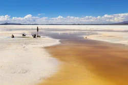 Lithium lies in the underground brine beneath this salt flat.