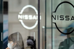 Logos at a Nissan showroom are seen in Ginza shopping district in Tokyo on March 31, 2023.
