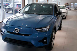 A 2023 Volvo C40 electric vehicle is displayed at a dealership, Tuesday, Feb. 7, 2023, in Exeter, N.H. Leasing is starting to look like the cheapest way to get an electric vehicle, because the U.S. government is giving it a big advantage. Dealers can apply up to the full $7,500 U.S. tax credit to leases of all electric vehicles regardless of where they're made.