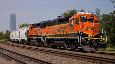 A BNSF locomotive heads south out of Oklahoma City, Sept. 14, 2022.