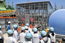 An equipment to be used to dilute the water with seawater is shown to media at the Fukushima Daiichi nuclear power plant in Fukushima, northern Japan, Monday, June 26, 2023.