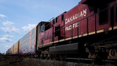 Canadian Pacific trains at the main CP Rail train yard in Toronto, March 21, 2022.