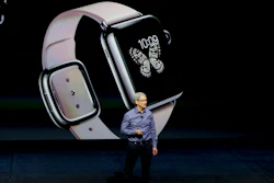 Apple CEO Tim Cook discusses the Apple Watch at the Apple event at the Bill Graham Civic Auditorium in San Francisco, Wednesday, Sept. 9, 2015.