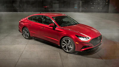 This photo provided by Hyundai shows the 2023 Sonata Hybrid. This is one of the most efficient sedans on the market, getting up to an EPA-estimated 52 mpg in combined driving.