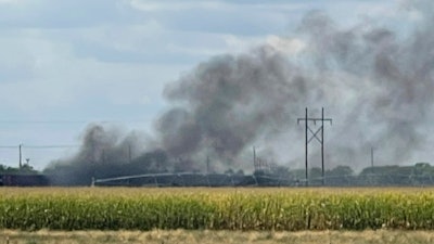 Smoke rises after an explosion at Union Pacific's Bailey Yard in North Platte, Neb., Sept. 14, 2023.