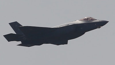 A Lockheed Martin F-35 Lightning II performs a demonstration flight at the Paris Air Show, in Le Bourget, east of Paris, Tuesday, June 20, 2017.