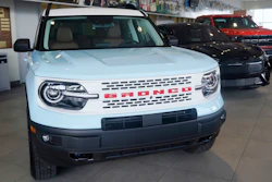 A Ford Bronco is displayed at a Gus Machado Ford dealership on Jan. 23, 2023, in Hialeah, Fla.