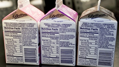 Milk cartons at a high school cafeteria in Los Angeles, May 3, 2011.