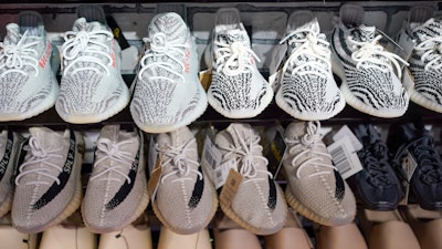 Yeezy shoes made by Adidas are displayed at Laced Up, a sneaker resale store, in Paramus, N.J., on Oct. 25, 2022.