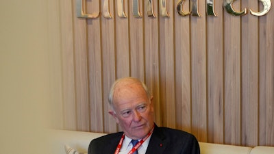 President of the long-haul airline Emirates Tim Clark speaks to journalists at the Dubai Air Show in Dubai, United Arab Emirates, Tuesday, Nov. 14, 2023.