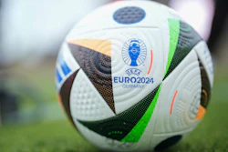 A UEFA Euro 2024 Ball lays on the ground during a presentation of the new ball in Berlin, Germany, Wednesday, Nov. 15, 2023.