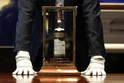 A bottle of Macallan Adami 1926 whisky displayed during a media preview, Sotheby's auction house, London, Oct. 19, 2023.