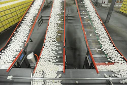 Eggs on conveyor belts at Rose Acre Farms Inc., Cortland, Ind., July 28, 2012.