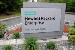 A sign marks the entry way into Hewlett Packard Enterprise, May 24, 2016, in Andover, Mass.