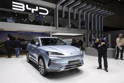 The New BYD Seal U electric car is presented during the press day at the 91th Geneva International Motor Show (GIMS) in Geneva, Switzerland, Monday, Feb. 26, 2024.