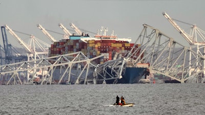 Parts of the Francis Scott Key Bridge after a container ship collided with one of the bridge’s supports, Baltimore, March 26, 2024.