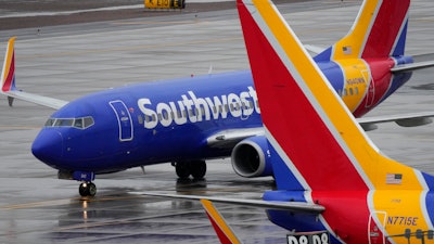 A Southwest Airlines jet arrives at Sky Harbor International Airport in Phoenix on Dec. 28, 2022.