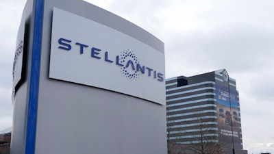 The Stellantis sign appears outside the Chrysler Technology Center in Auburn Hills, Mich, on Jan. 19, 2021.