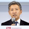 Daihatsu President Masahiro Inoue speaks during a press conference in Tokyo Monday, April 8, 2024. Daihatsu, the Japanese automaker mired in a scandal over fraudulent vehicle tests, will hand over its model certification duties to parent company Toyota, to regain trust among dealers, customers and workers, its new president said Monday.
