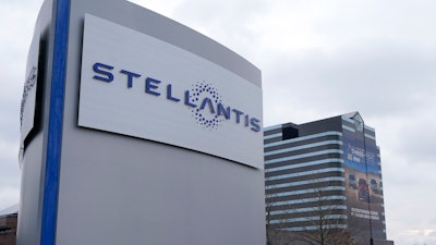 The Stellantis sign appears outside the Chrysler Technology Center, Jan. 19, 2021, in Auburn Hills, Mich.