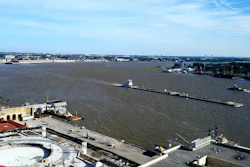 Barge on the Mississippi River, New Orleans, Aug. 2022.