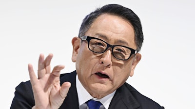 Toyota Chairman Akio Toyoda speaks during a news conference in Tokyo, June 3, 2024. Toyoda will be facing some disgruntled shareholders at the annual shareholders meeting on June 18, as two major proxy groups demand a vote against keeping the grandson of the founder on its board.