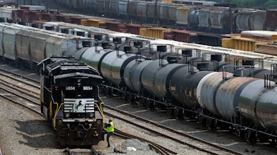 Norfolk Southern locomotives are moved in Norfolk Southern's Conway Terminal, June 17, 2023, in Conway, Pa.