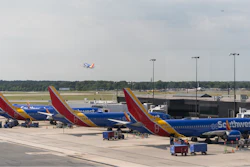 Southwest Airlines planes can be seen on the terminal at Baltimore/Washington International Thurgood Marshall Airport.