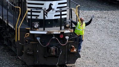 Norfolk Southern locomotives are moved through the Conway Terminal in Conway, Pa., June 17, 2023.