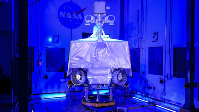 NASA's VIPER sits assembled inside the cleanroom at the agency's Johnson Space Center.