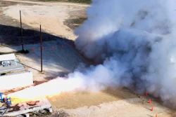 Aerial photo of the successful static test of X-Bow's Ballesta-34 solid rocket motor.