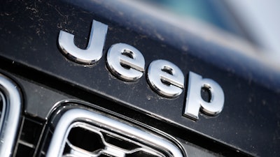 The Jeep logo is shown in the south Denver suburb of Englewood, Colo., on April 15, 2018.