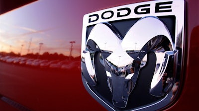 Dodge logo is seen on a new Dodge RAM 3500 Heavy Duty pickup truck at a dealership in Springfield, Ill.
