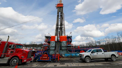 Work continues at a shale gas well drilling site in St. Mary's, Pa.