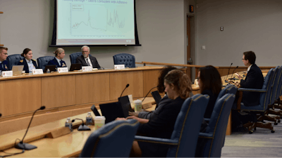 Don Kramer, National Transportation Safety Board engineer, right, testifies Wednesday, Sept. 25, 2024, at the U.S. Coast Guard Marine Board of Investigation hearing into the June 2023 loss of the Titan submersible, in North Charleston, S.C.