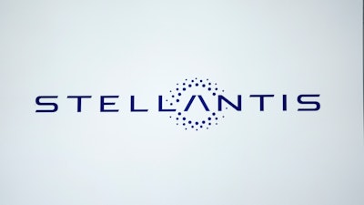 A Stellantis logo is shown at the North American International Auto Show in Detroit.