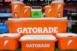 Gatorade containers at a preseason game between the Jacksonville Jaguars and Atlanta Falcons, Aug. 23, 2024.