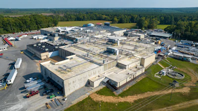 An aerial view of the Boar's Head processing plant that was tied to a deadly food poisoning outbreak, Aug. 29, 2024, Jarratt, Va.