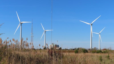 Land-based wind turbines spin in Atlantic City, N.J., on Nov. 3, 2023.